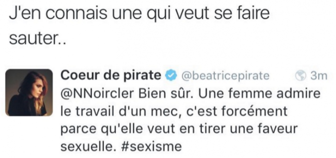 Coeur de Pirate a cassé un homme qui lui a fait un commentaire déplacé sur Twitter