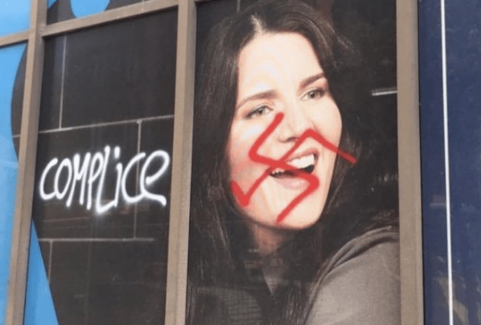 Marie-Ève Janvier se fait vandaliser sa photo à TVA lors de la manifestation