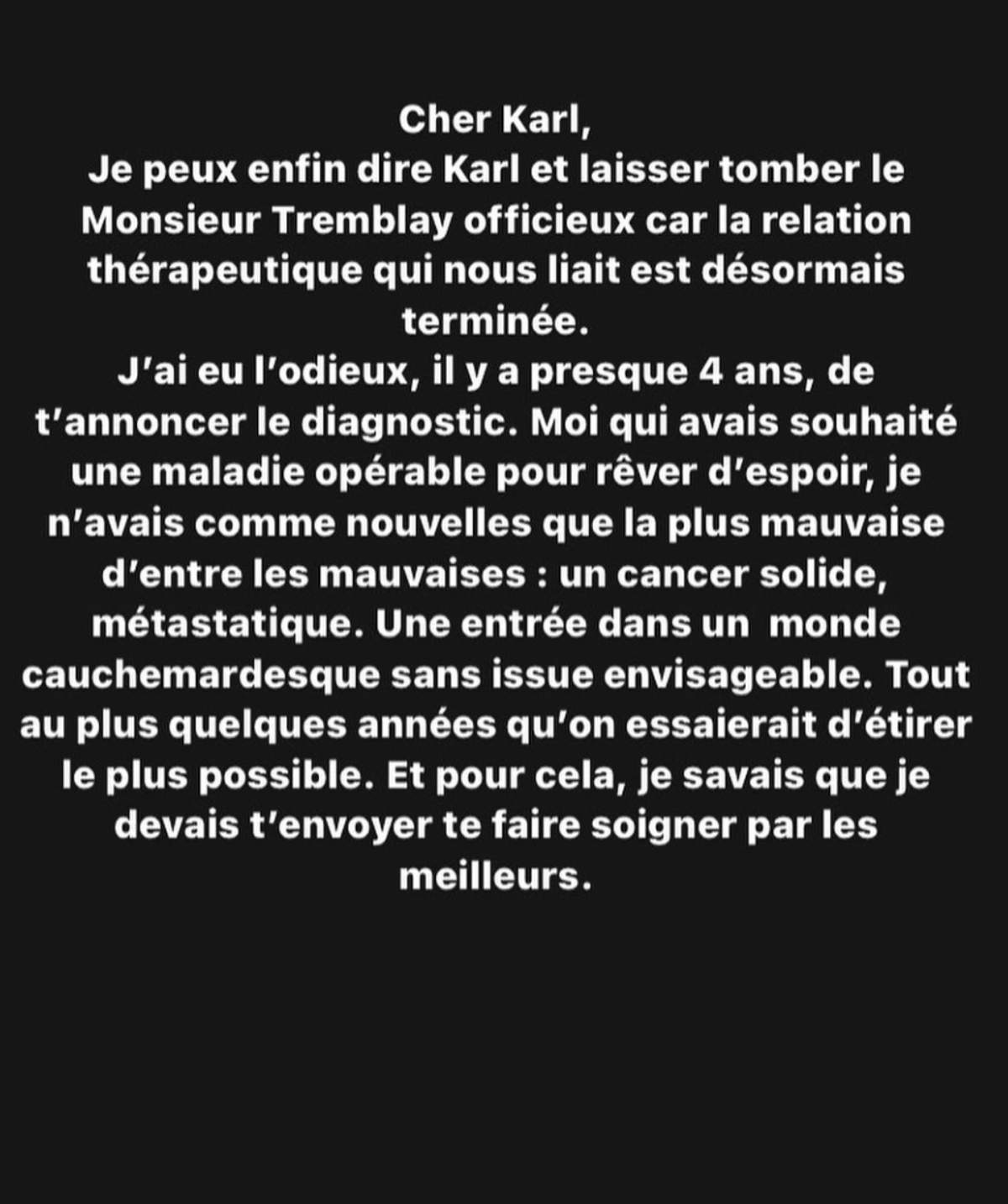 Oncologue Karl Tremblay message