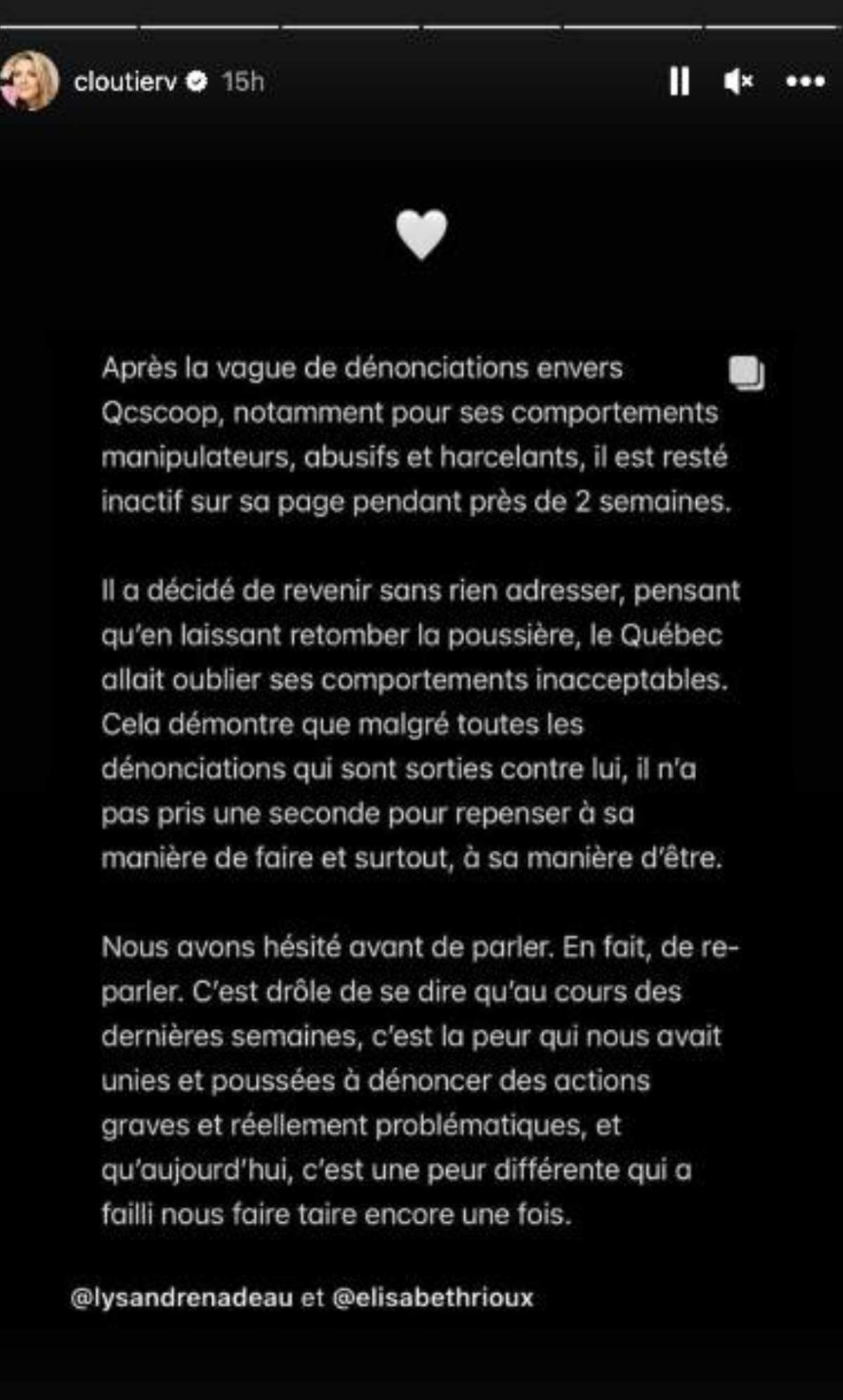 Véronique Cloutier dénonciation Qcscoop