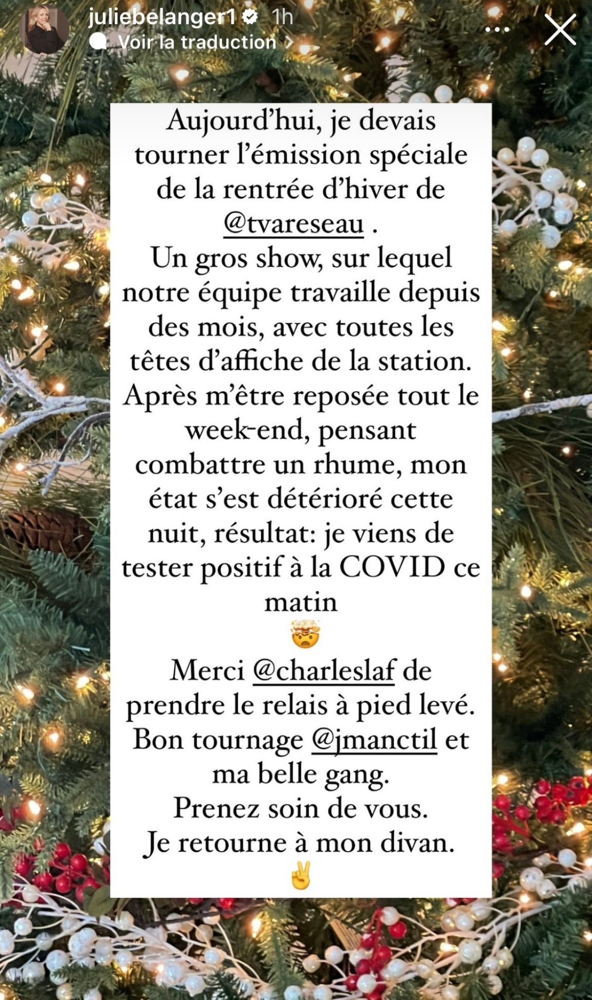 julie belanger malade covid