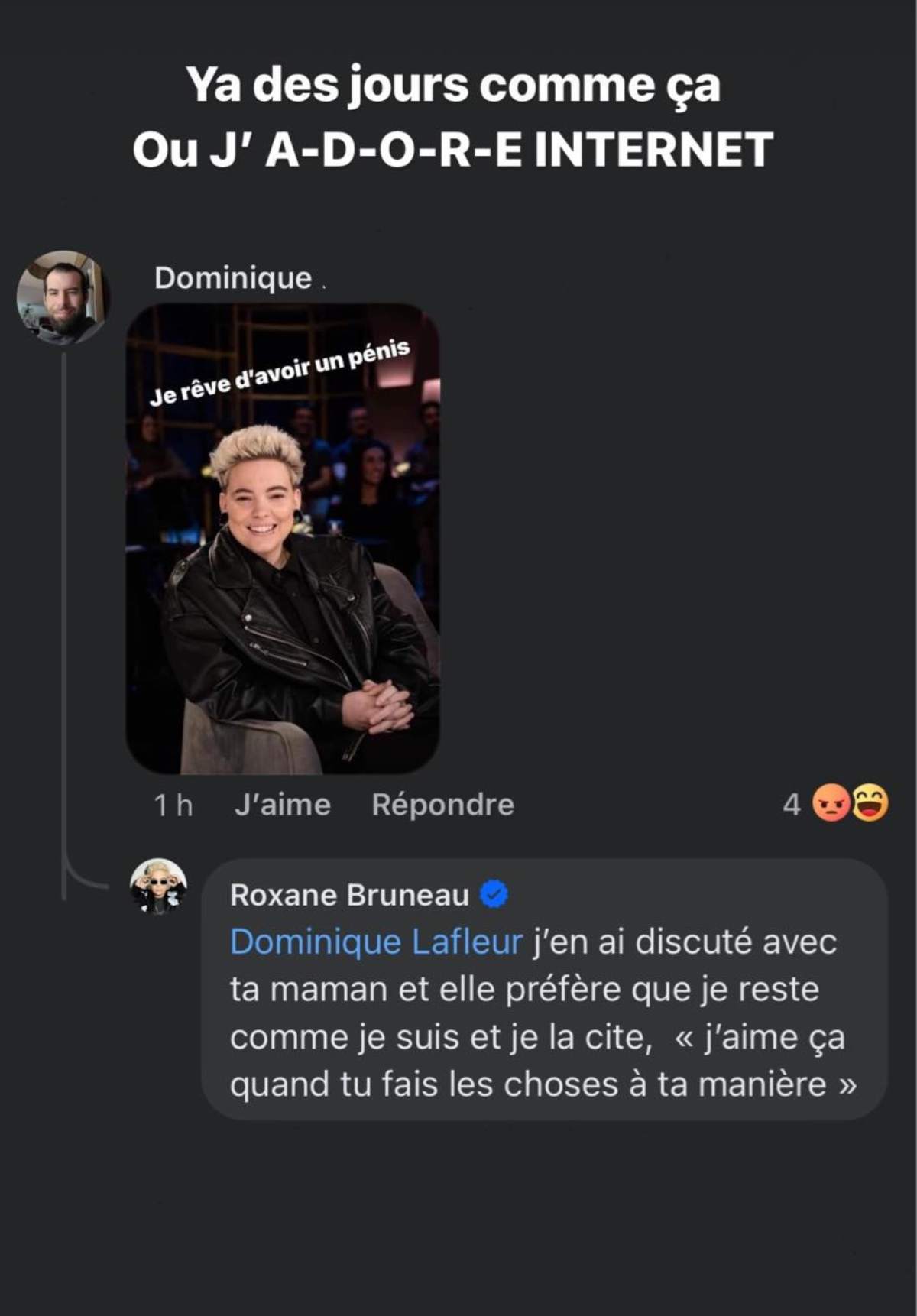 Roxane Bruneau commentaire reponse