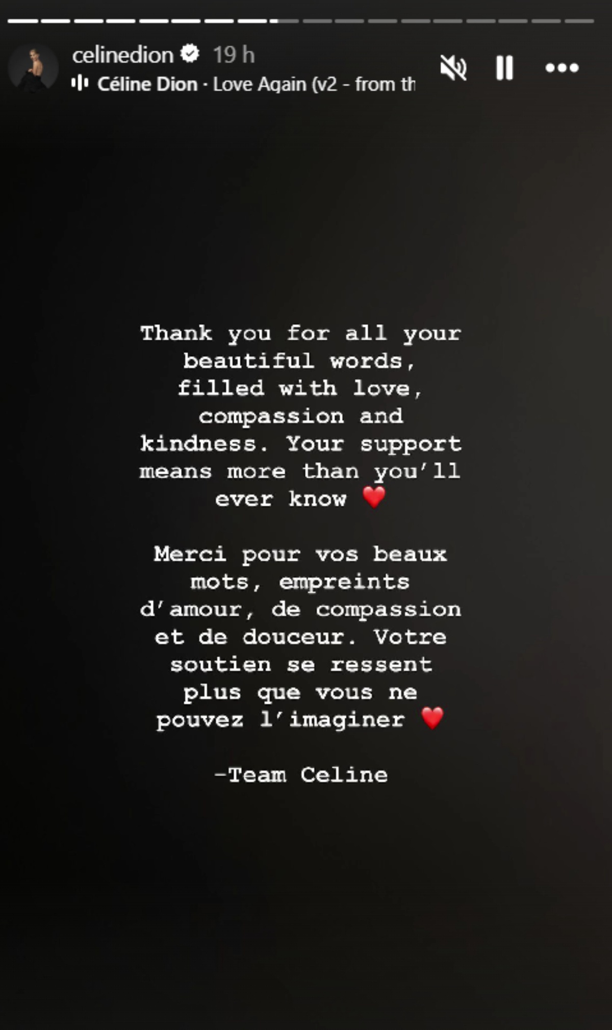 celine dion message 