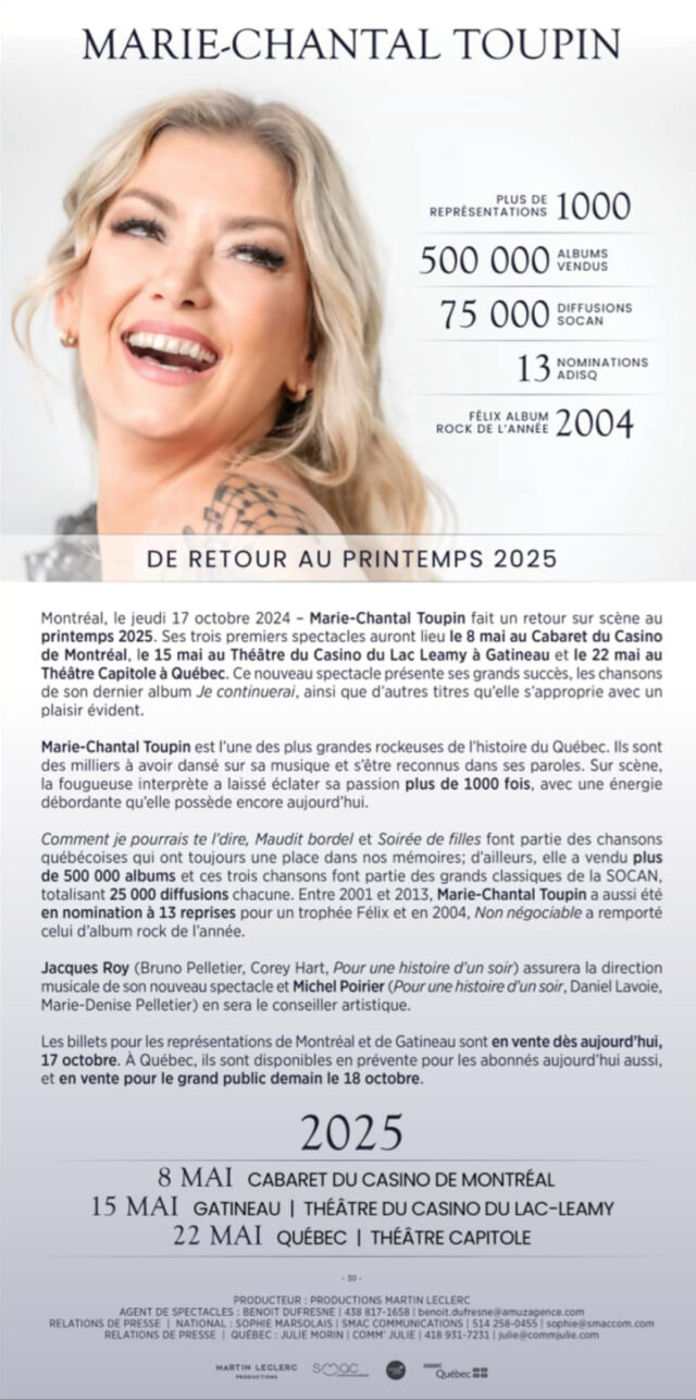 Après des années, Marie-Chantal Toupin annonce son grand retour ...