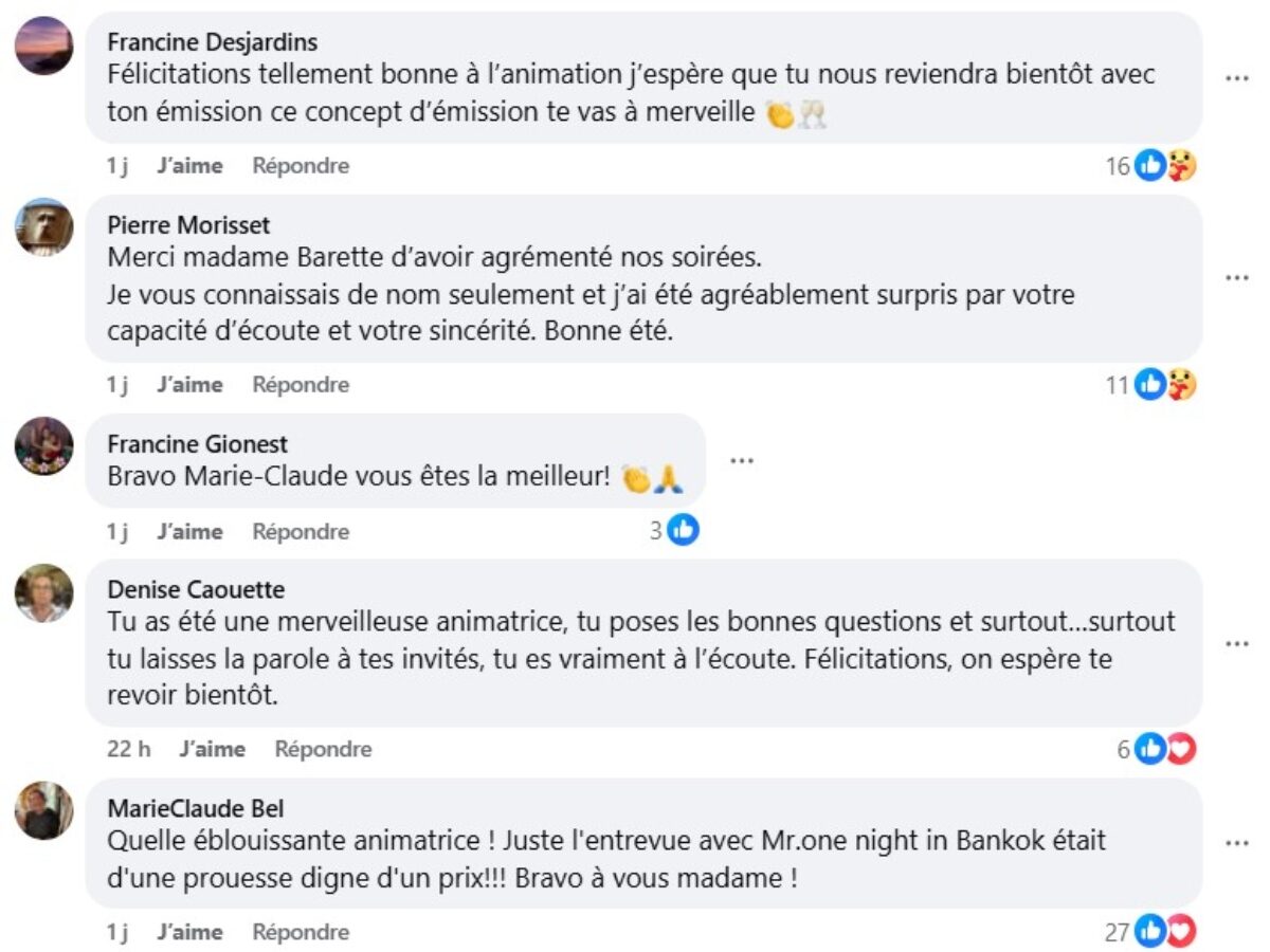 Commentaires Depart Marie-Claude Barrette Bonsoir Bonsoir