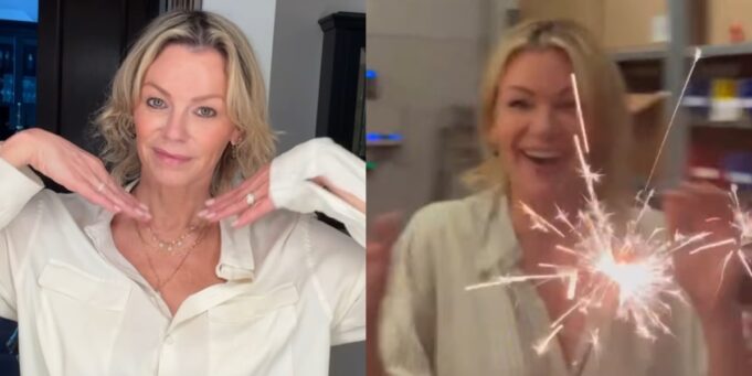 Caroline Néron montre son gâteau de fête pour ses 53 ans