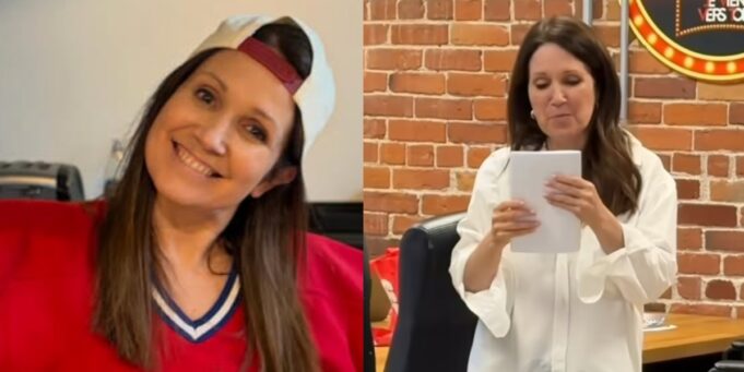 France Beaudoin montre le cadeau qu’elle a reçu pour ses 57 ans