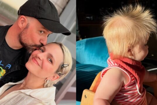Sarah-Jeanne Labrosse défile sur le tapis rouge avec son bébé